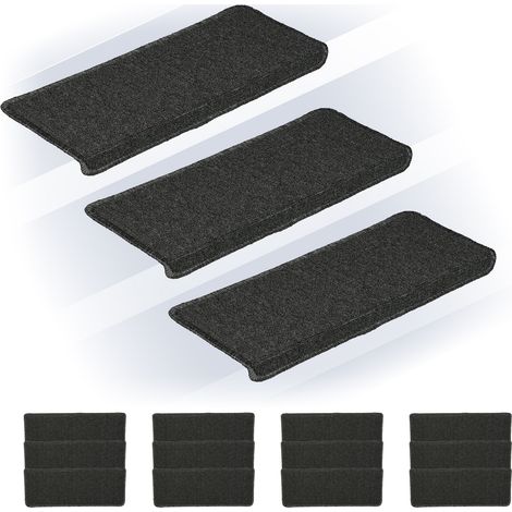 Set di 15 tappetini per gradini rettangolari autoadesivi comodi 4 x 65 x 24 cm in plastica nera 130016570