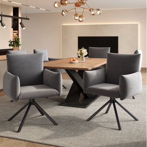 Set 6 sedie da pranzo girevoli 360° in velluto grigio con braccioli DESVIAE (1/5)