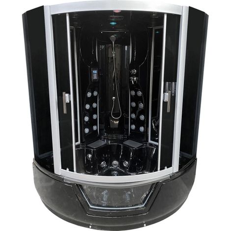 Bagno Italia Box doccia con vasca idromassaggio 150x150cm semicircolare nera led e radio (1/3)