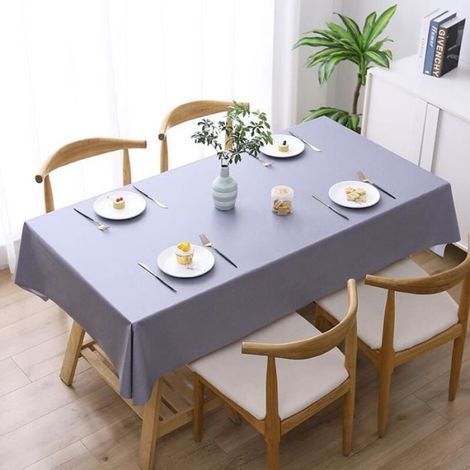 pair Nappe de Table - Europestyle - 140x220cm - Gris Clair - Imperméable et Anti Tache - Rectangulaire (1/4)