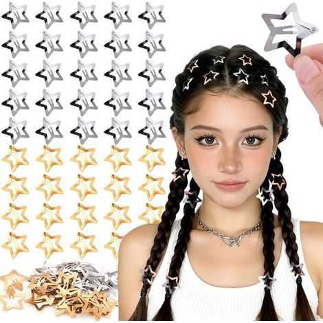 50 unidades - pinzas para el cabello en forma de estrella – 3,2 cm, accesorios Y2K (pinzas a presión) – Pinzas pequeñas antideslizantes en forma de estrella para niñas y mujeres – Juego de mini pinzas (1/5)