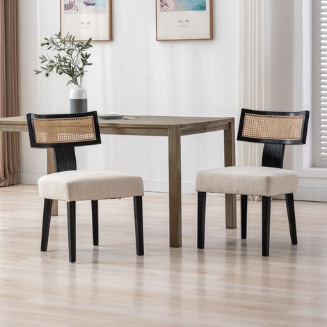 Wahson Dining Chairs 2Pcs Upholstered in Linen Retro Rustic Kitchen Chairs with Wood Frame for Living Room Restaurant, Black