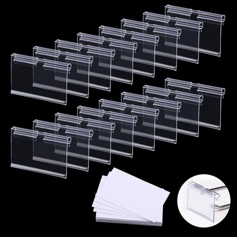 Lot de 60 Clips Étiquette Plastique Transparent avec 80 Étiquettes Papier Porte-étiquettes Rayonnage Supermarché Organisateur Bac Rangement Support d’étiquette Clipsable (1/5)