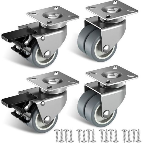 Roulette Charge Lourde de 50mm Roulettes avec Frein de Sécurité pour Capacité Totale de 400KG (2 avec Frein et 2 sans) (1/5)