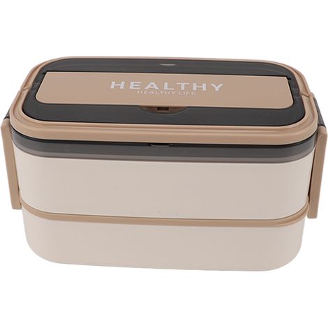 Bento-Lunchbox aus Edelstahl 316, doppelwandig, unterteilt, mit Besteck, tragbar für Büro und Schule, 1400 ml, Creme-Aprikose (1/5)
