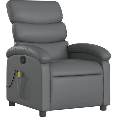 Poltrona relax TV funzione massaggio reclinabile 6 punti massaggio in PVC grigio DEC026977