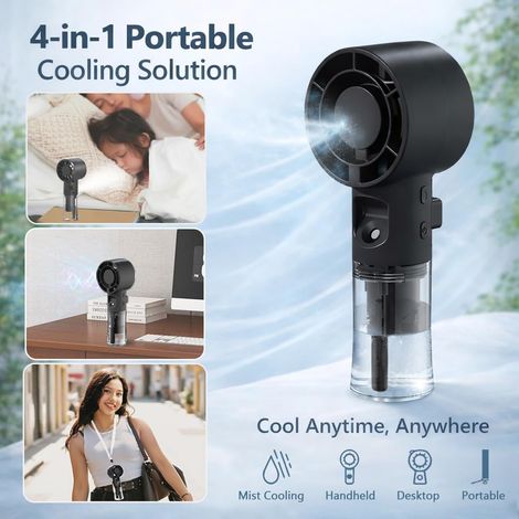 Ventilateur brumisateur portable - Ventilateur Turbo à 4 vitesses avec fonction brumisation - Pour voyages, plein air(Noir) (1/4)