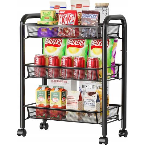 Étagère mobile pour cuisine et salle de bain, chariot métallique à 3 niveaux, sur roulettes (1/5)