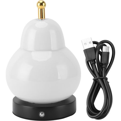 Ortviai Lampe de bureau en verre forme de poire, tactile, rechargeable, 3 modes d’éclairage et gradation continue, blanc (1/5)
