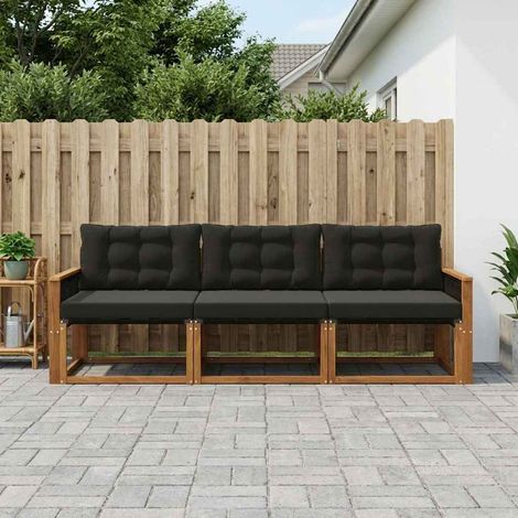 vidaXL Conjunto de sofás de exterior 3 uds. Natural y negro (1/5)