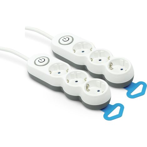 Lot de 2 multiprises 3 Prises, avec Interrupteur, Fiche Plate, Multiprise Multiple de 1,4 mètre, Protection Enfant, Blanc, Gamme Design (1/2)