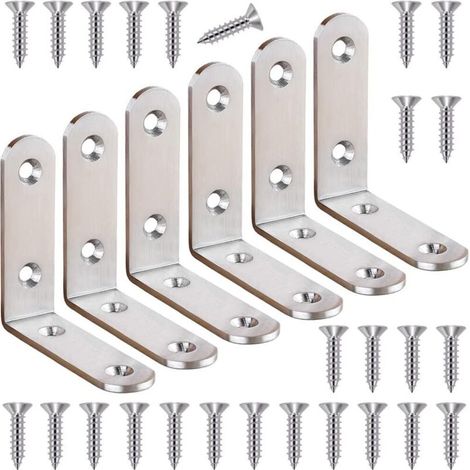 2Pcs Stainless Steel Corner Brace with Screws 6PCS 65mmx65mm Corner Brace Silver, Fixing Bracket (1/5)