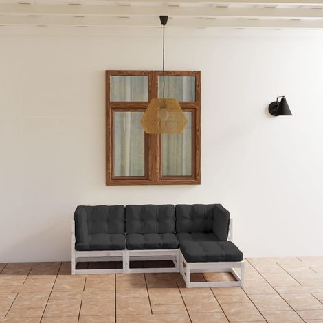 Salon de jardin 4 pcs avec coussins-Lot de 4 Mobilier de jardin-Meuble de jardin Bois de pin massif 704219 (1/5)