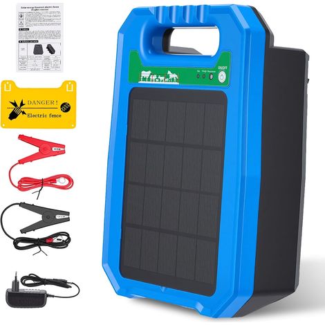 Électrificateur de Clôture Électrique Solaire 5KM, 0,2J Sortie 8kV Impulsion, Panneau Solaire Rechargeable avec Batterie Lithium 10400mAh, IP55 Étanche, Protection 24/7 Bétail Chevaux Volaille (1/5)