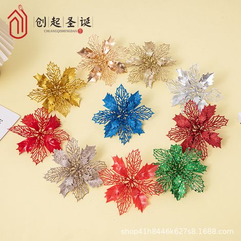Flores Artificiales Navidad - 50 Unidades - 6,3 Pulgadas - 10 Colores - Adornos Para Árbol Navideño (1/5)