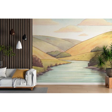 Papier peint campagne - rivière illustrée des vallons - 150 x 250 cm (1/2)
