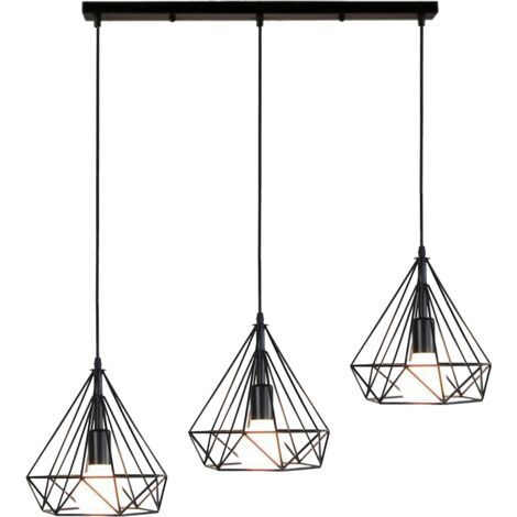 royaluxe- 3 Lumières Suspension Luminaire Rétro Lustre Antique Diamant Plafonnier Noir Industriel Métal Vintage 25 CM (1/4)