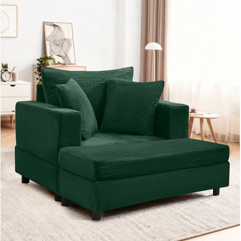 Méridienne avec rangement en métal et bois, velours côtelé vert émeraude, 3 coussins,107x74x57 cm (1/5)