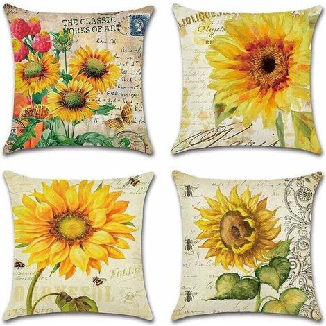 Extérieur Housse de Coussin, Lot de 4 Imperméable Tournesol Motif Canapé Taie d'oreiller pour Patio Jardin Salon Chambre Décoration, 45x45cm (1/5)