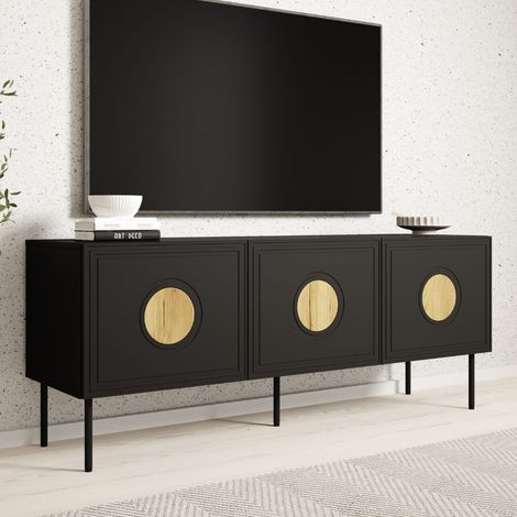 Meuble TV 150 cm noir mat avec et aspect chêne Climb (1/5)