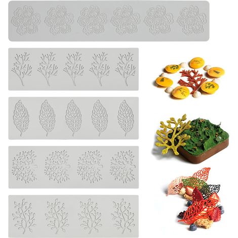 5 Pièces Moule Silicone Feuilles 3D,Moule Entremet Silicone,Moule de Gaufrage pour Pâtisserie Fondant,Beurre,Pâte à Sucre,Savon A26 - (1/5)