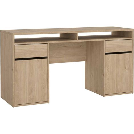 Dmora - Schreibtisch Leepi, Mehrzweckschreibtisch, Bürotisch für PC, Eckschreibtisch, 149x48 h77 cm, Eiche (1/5)