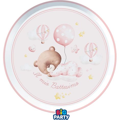 Big Party Piatti Carta Battesimo Bear D 18 Cm Cf 6 Pz Rosa