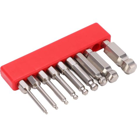 Set of 9 Hex Screwdriver Bits with Ball End, 50 mm, 1/4 Inch Magnetic Shank, for Drill Driver and Repair (1/5)