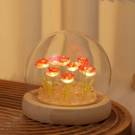 Rote LED-Rosenlampe, romantische LED-Blumenlampe für Mädchen und Frauen, süße Zimmerdekoration