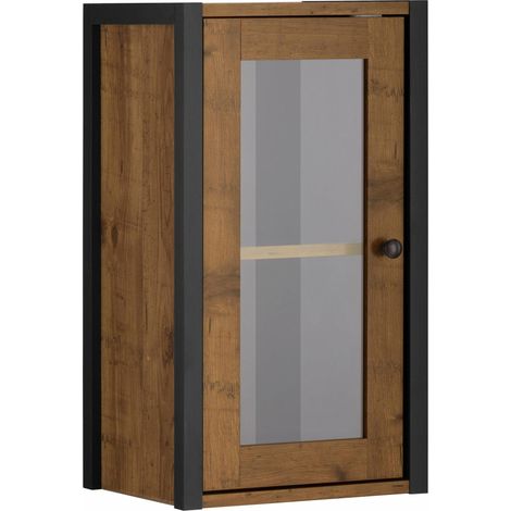 Chris-Armoire murale avec 1 porte vitrée en effet chêne (1/5)