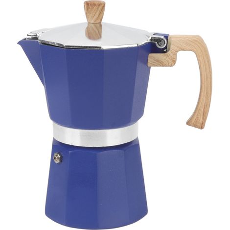 Cafetière italienne octogonale en aluminium, style Moka, bleue, 6 tasses (300 ml), idéale pour la maison et le bureau. (1/5)