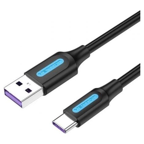 Cable USB 2.0 Tipo-C Vention CORBD/ USB Macho - USB Tipo-C Macho/ Hasta 100W/ 480Mbps/ 50cm/ Negro