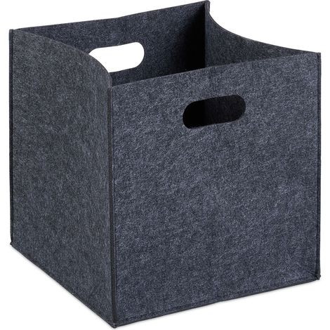 4x Cesto in Feltro Quadrato, HxLxP: 30 x 30 x 30 cm, Portaoggetti Pieghevole, con 2 Aperture per Trasporto, Antracite