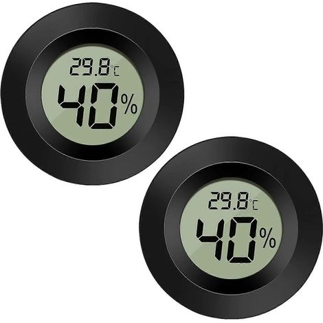 Lot de 2 hygromètres-thermomètres numériques LCD, pour intérieur et extérieur, compatibles avec humidificateurs, déshumidificateurs, serres et caves. Couleur : noir rond. (1/5)