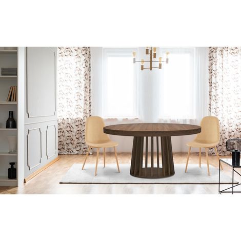 Cotecosy – Table ovale extensible 3 mètres – Bois noisette – 6 à 8 personnes – Design moderne avec pied central stable – Dimensions L100 x P150-300 x H76 cm (1/4)