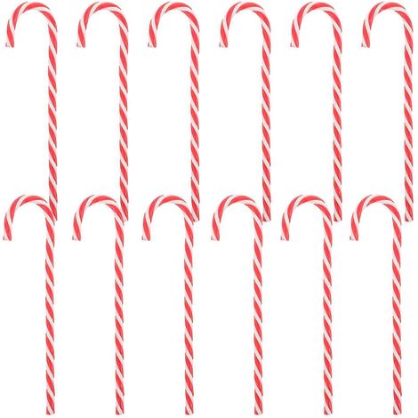 Lot de 12 piquets de jardin scintillants en forme de cannes de Noël, pour baliser un chemin ou décorer un sapin de Noël. Cadeau original.-12pcs-Red
