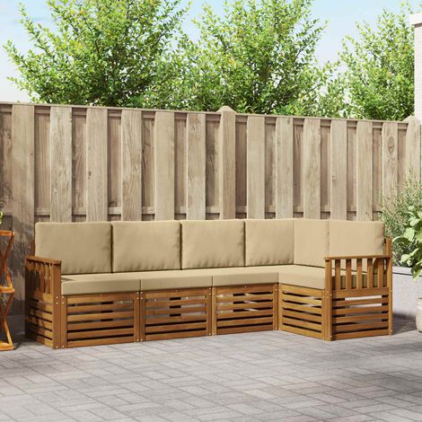 Ecksofa Set mit Kissen 5 pcs Natur und Beige Massivholz Akazie