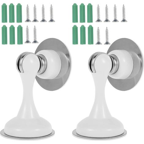 Lot de 2 butoirs de porte magnétiques sans perçage autocollants pour sol ou mur en acier inoxydable pour chambre à coucher, salle de bain, bureau (1/4)