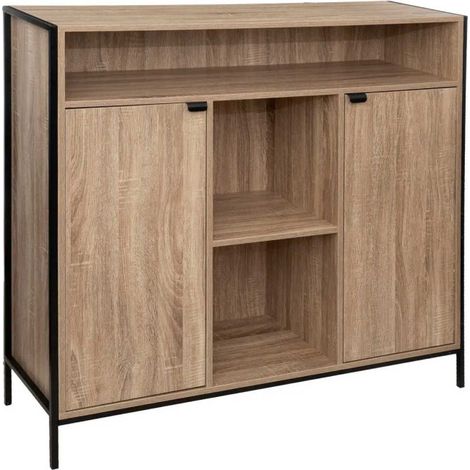 Five Simply Smart – Buffet moderne 2 portes 6 niches 114cm beige – Panneaux agglomérés – Dimensions L. 114 x l. 37 x H. 110 cm – Poids 39,4 kg (1/4)