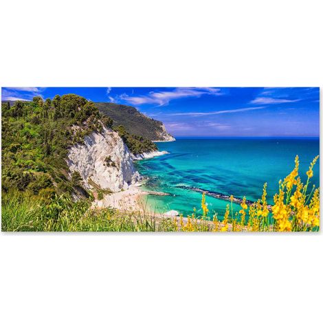 Lupia - Quadro moderno su Tela Canvas DEEP 65X143 cm, con paesaggi e localismi italiani, per casa, soggiorno, capezzale camera da letto, hotel, ufficio, ANCONA - COSTA DEL CORNERO (1/4)