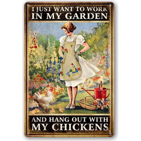 Plaques de Poulet pour Poulailler Plaque Étaine Métallique de Jardin Drôle Décoration de Plaque de Poulet Vintage Plaques de Ferme Métallique pour l’Extérieur Plaque Étaine de Poster de Fille Jardinie (1/5)