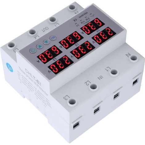 Voltmètre à rail DIN triphasé ampèremètre protecteur de surintensité de surtension automatique AC 390-500V 63A (1/4)