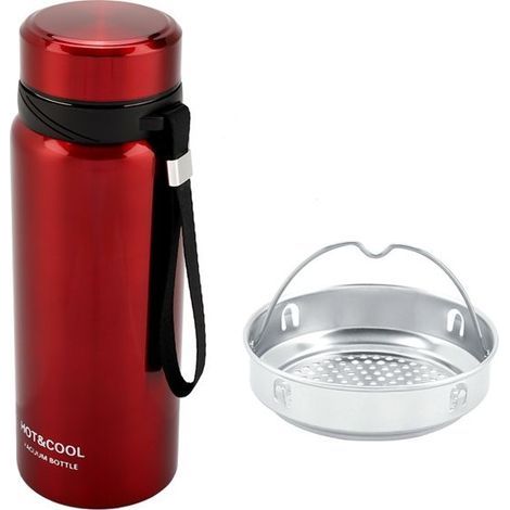 Doppelwandige Edelstahl-Thermosflasche, Reisebecher (rot) (1/5)