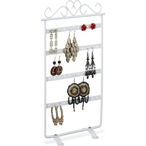 Relaxdays Earring Holder, Jewellery Stand, Dimensions: approx. 30.5 x 16.5 x 6.5 cm, Iron, White