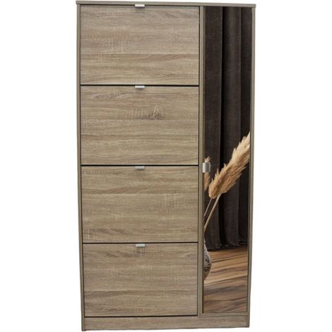 Mobile per scarpe MEXICO – 4 cassetti e 1 porta con specchio – Colore rovere sonoma – Design pratico e contemporaneo