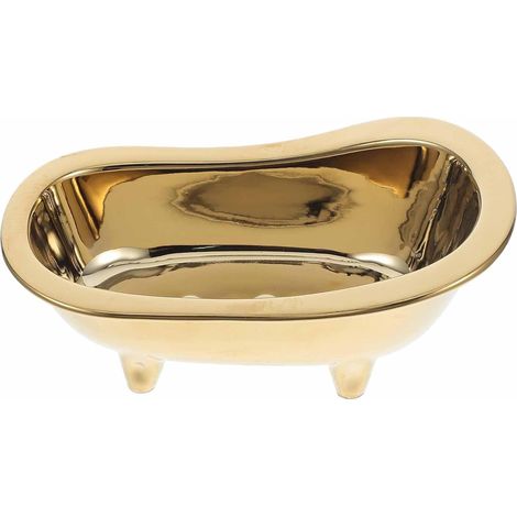 Elegant Bathroom Soap Dish Holder Golden Ceramic Bathtub