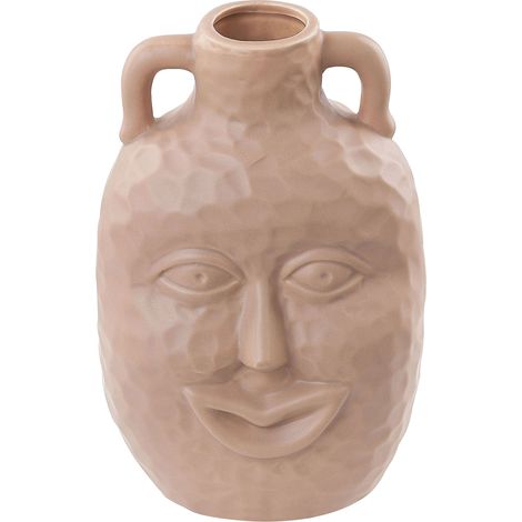 Vase Décoratif Beige en Porcelaine 26 cm en Forme de Visage Amphore Minimaliste Veria