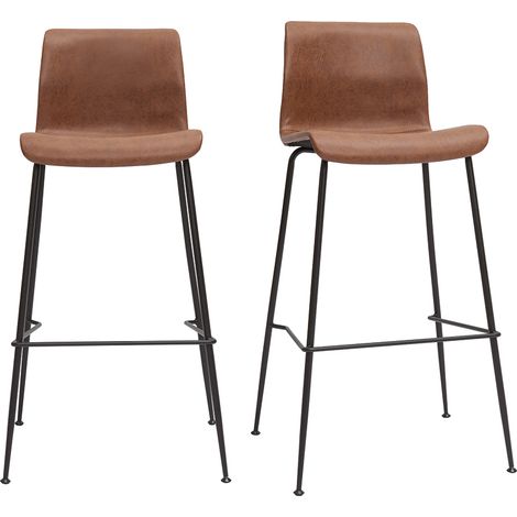 Set de 2 taburetes de cocina fijos marrón envejecido y metal negro 75 cm HAROLD (1/5)