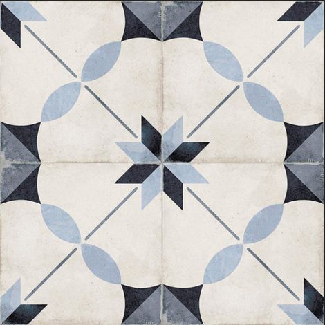 Aelle - Carrelage sol / mur effet ciment motif bleu 20x20 cm ART NOUVEAU ARCADE BLUE - Vendu par boîte de 1 m² (1/5)