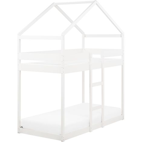 Litera infantil con dosel en forma de casa dormitorio somier de madera de pino blanca 90 x 200 cm Labatut